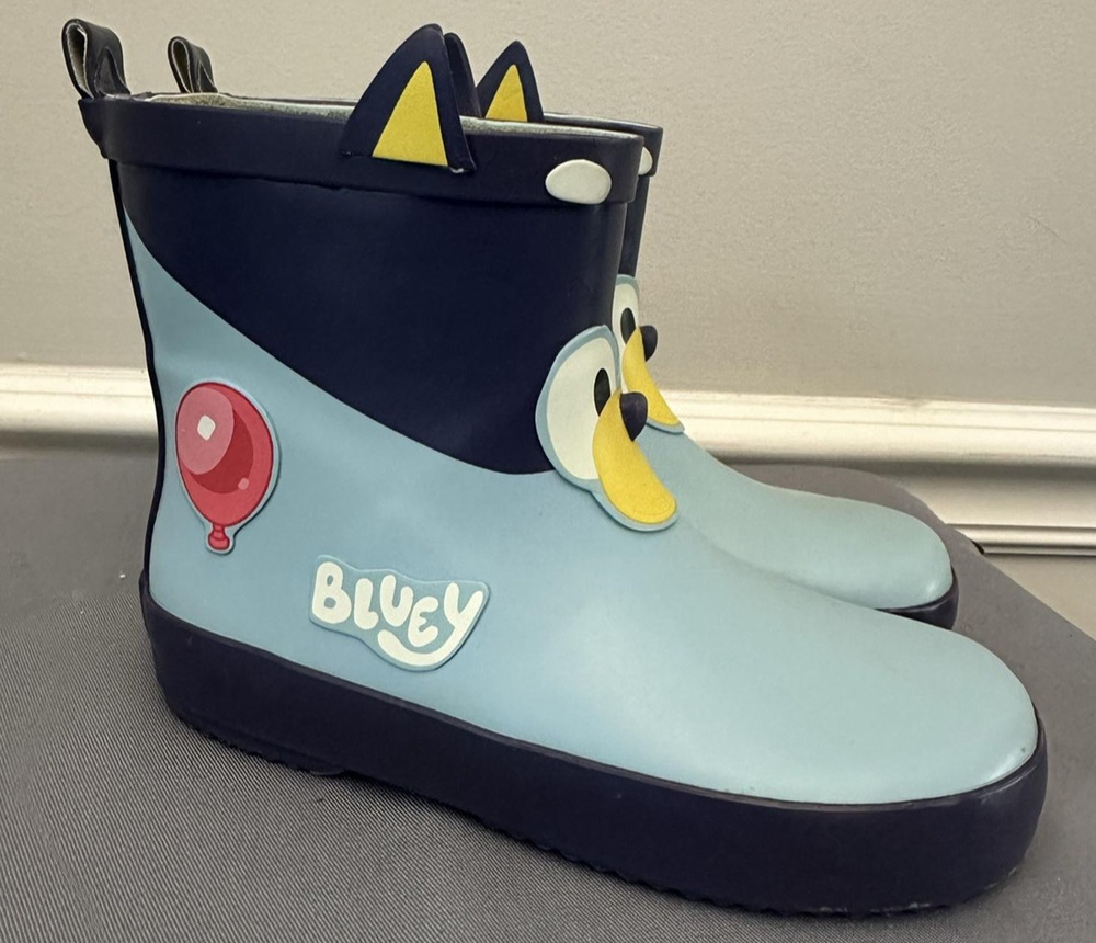 Bluey Rain Boots Kids Size 11 Blue Bluey Character Face Waterproof Pull On
